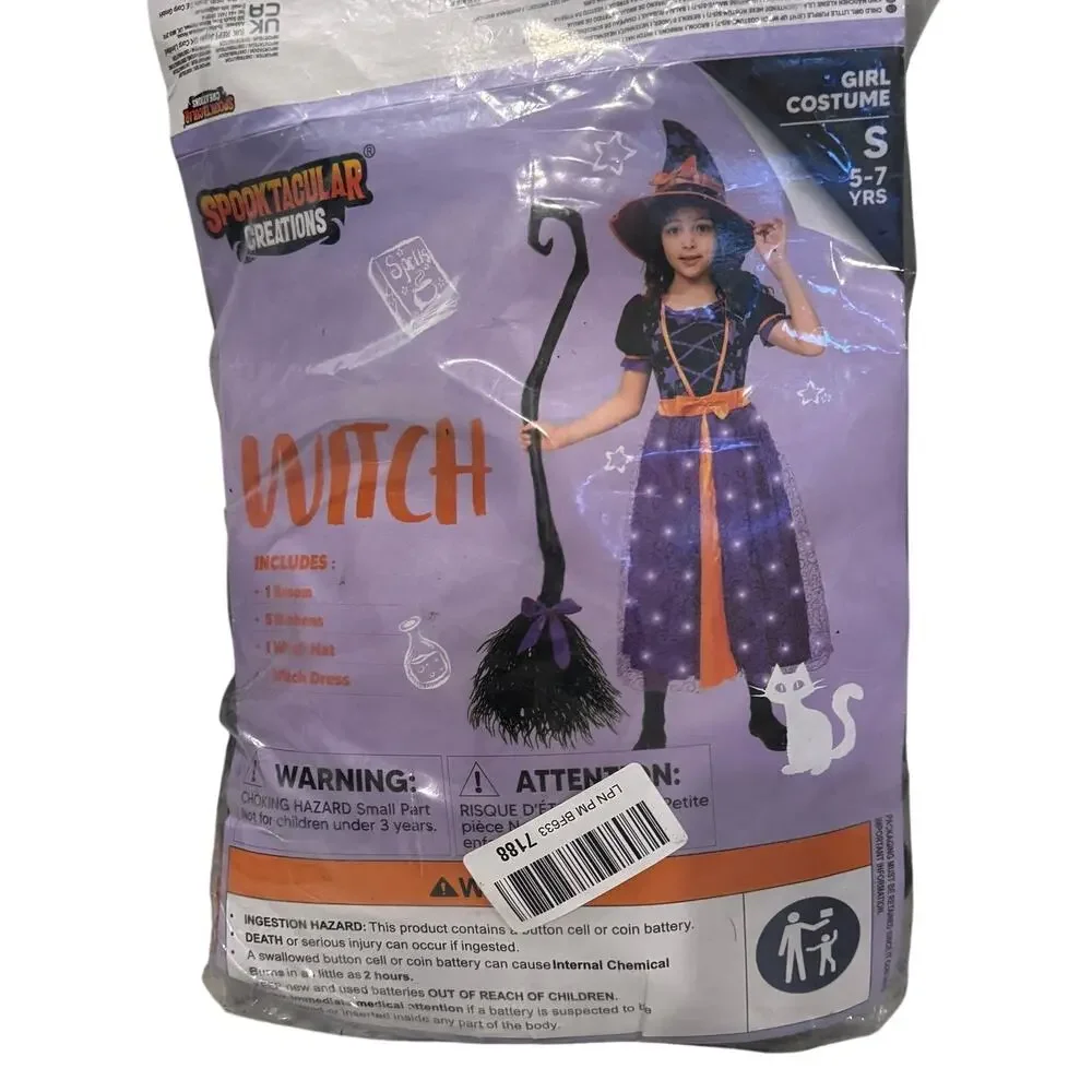 Spooktacular Creations Girl LED Light-Up Witch Costume Set with Broom Small 5/7
